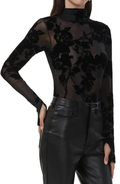 Afrm Zadie Velvet Floral Mesh Top In Black