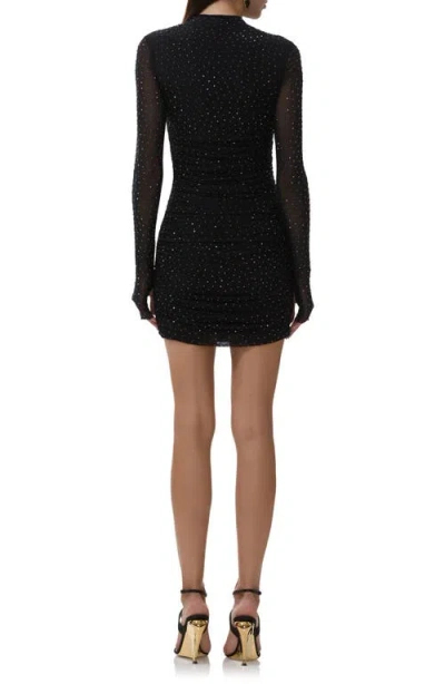 Afrm Darcie Rhinestone Long Sleeve Mesh Minidress In Black