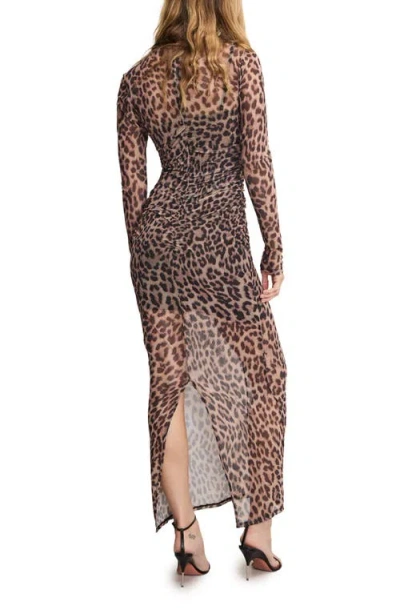 Good American Ruched Long Sleeve Mesh Maxi Dress In Multi