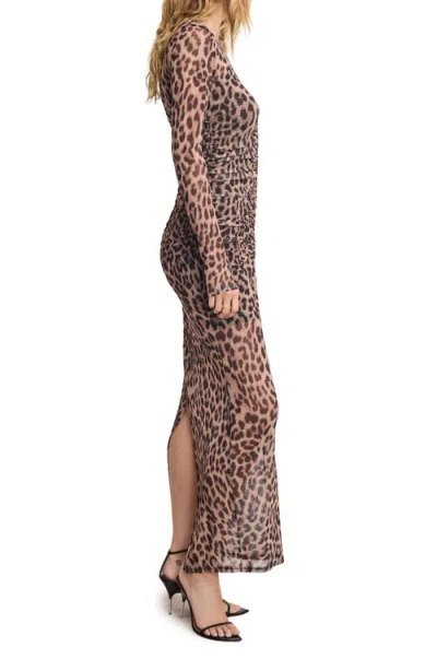 Good American Ruched Long Sleeve Mesh Maxi Dress In Multi