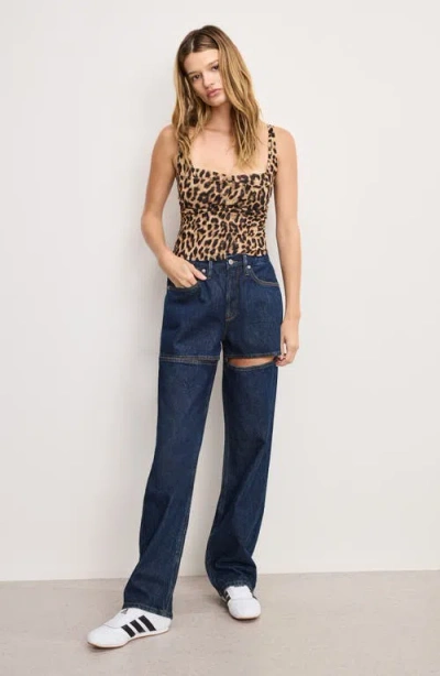 Good American Mesh Bustier Lucky Leopard001 In Brown