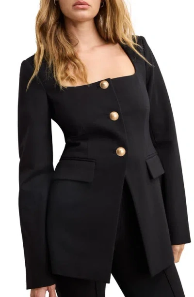 Good American Womens Black001 Sculpted Square-neck Stretch-woven Blazer In Black