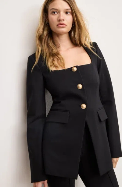 Good American Womens Black001 Sculpted Square-neck Stretch-woven Blazer In Black