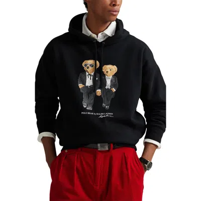 Polo Ralph Lauren Hooded Sweatshirt Featuring Bear Graphic And Ribbed Cuffs In Black