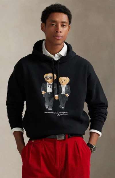 Polo Ralph Lauren Hooded Sweatshirt Featuring Bear Graphic And Ribbed Cuffs In Black