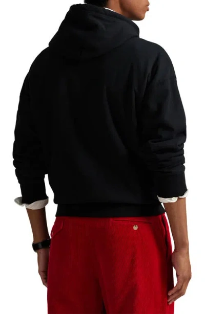Polo Ralph Lauren Hooded Sweatshirt Featuring Bear Graphic And Ribbed Cuffs In Black