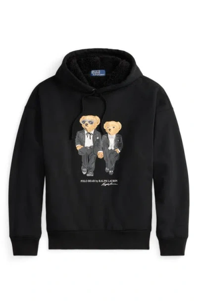 Polo Ralph Lauren Hooded Sweatshirt Featuring Bear Graphic And Ribbed Cuffs In Black