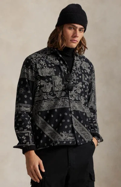 Polo Ralph Lauren Classic Fit Bandana Print Flannel Long Sleeve Camp Shirt In Black