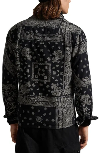 Polo Ralph Lauren Classic Fit Bandana Print Flannel Long Sleeve Camp Shirt In Black