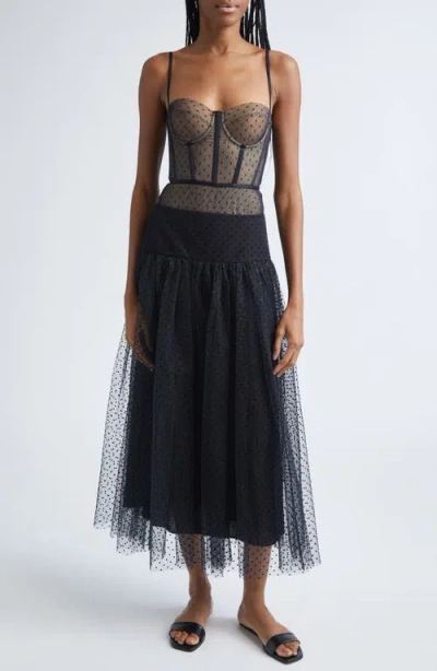 Zimmermann Flocked Dot Tulle Midi Skirt In Multi