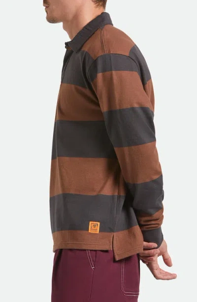 Brixton Union Long Sleeve Stripe Rugby Polo In Brown