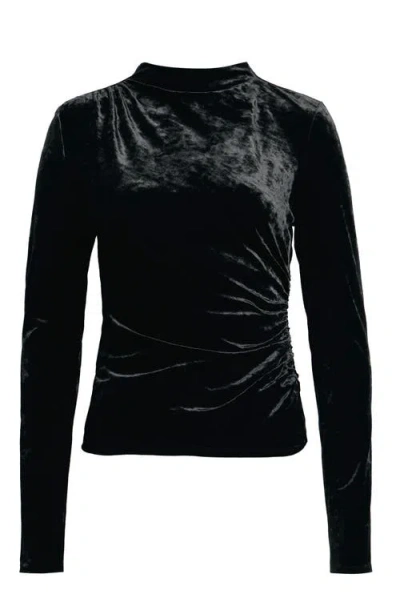 Rails Joelle Ruched Velour Mock Neck Top In Black