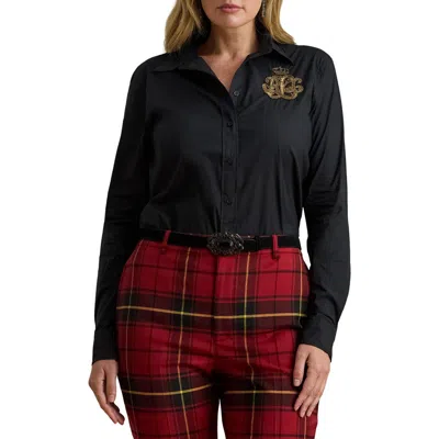 Ralph Lauren Lauren  Beaded Classic Fit Cotton Button-up Shirt In Black