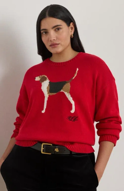 Ralph Lauren Intarsia-knit Foxhound Cotton Sweater In Red
