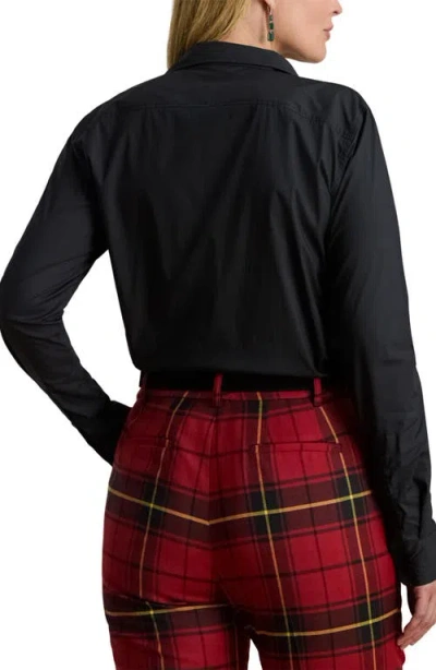 Ralph Lauren Lauren  Beaded Classic Fit Cotton Button-up Shirt In Black