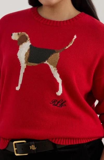 Ralph Lauren Intarsia-knit Foxhound Cotton Sweater In Red