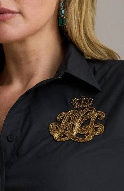 Ralph Lauren Lauren  Beaded Classic Fit Cotton Button-up Shirt In Black