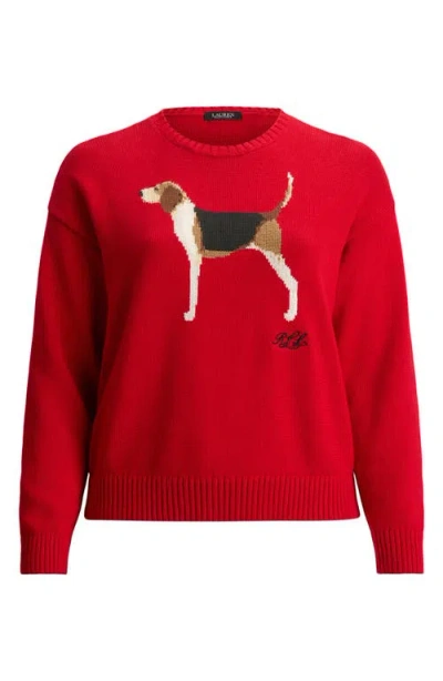 Ralph Lauren Intarsia-knit Foxhound Cotton Sweater In Red