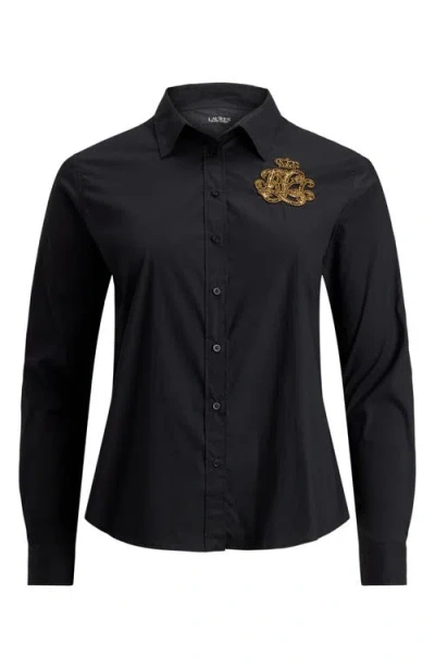 Ralph Lauren Lauren  Beaded Classic Fit Cotton Button-up Shirt In Black
