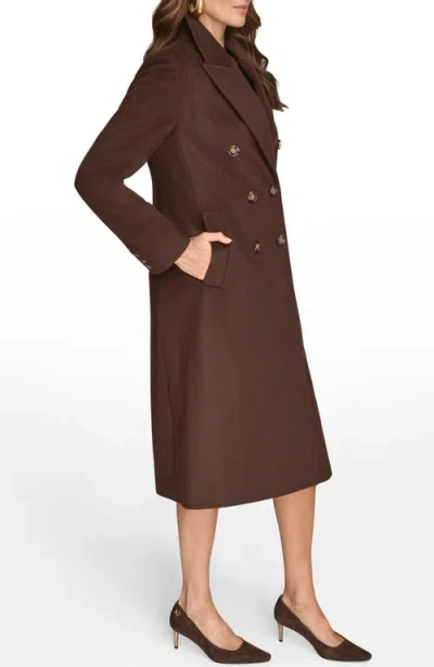 Donna Karan New York Tailored Double Breasted Wool Blend Coat In Brown