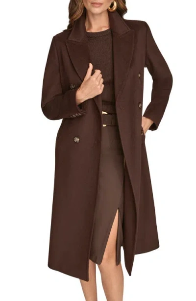 Donna Karan New York Tailored Double Breasted Wool Blend Coat In Brown