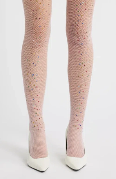High Heel Jungle Glitter Fishnet Tights In Pink