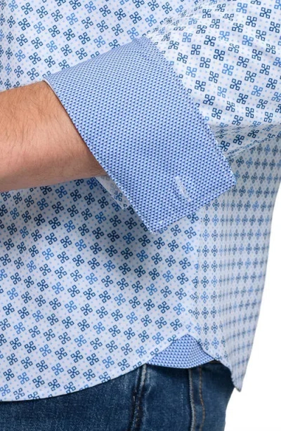 Construct Quadruple Diamond Woven Long Sleeve Basic In Blue