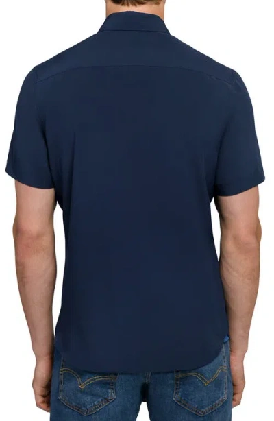 Construct Solid Woven Short Sleeve Basic In Blue
