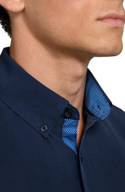 Construct Solid Woven Short Sleeve Basic In Blue