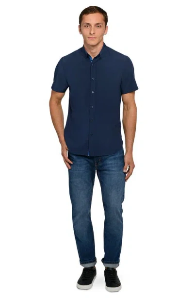 Construct Solid Woven Short Sleeve Basic In Blue