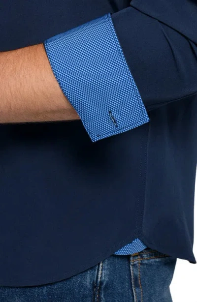 Construct Solid Woven Long Sleeve Basic In Blue