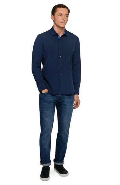 Construct Solid Woven Long Sleeve Basic In Blue
