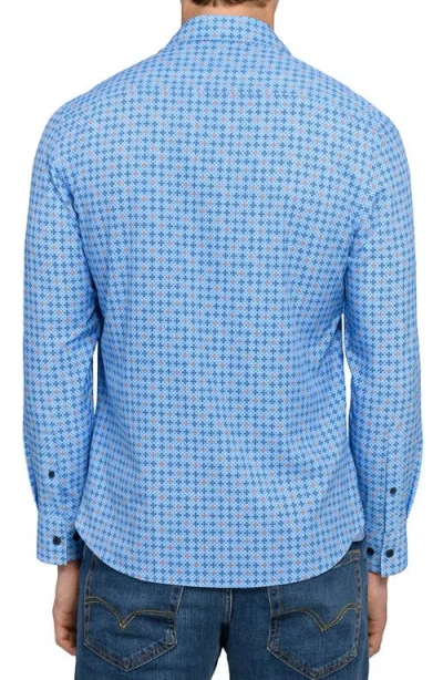 Construct Quadruple Diamond Woven Long Sleeve Basic In Blue