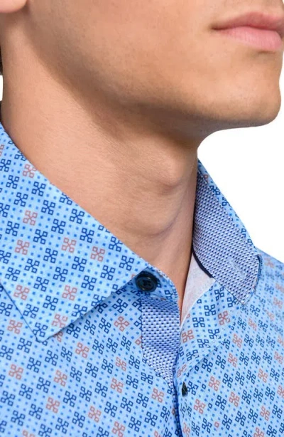 Construct Quadruple Diamond Woven Long Sleeve Basic In Blue