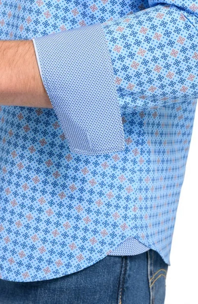 Construct Quadruple Diamond Woven Long Sleeve Basic In Blue