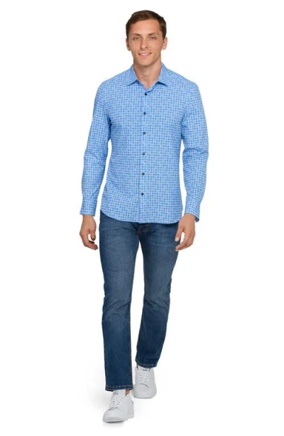 Construct Quadruple Diamond Woven Long Sleeve Basic In Blue