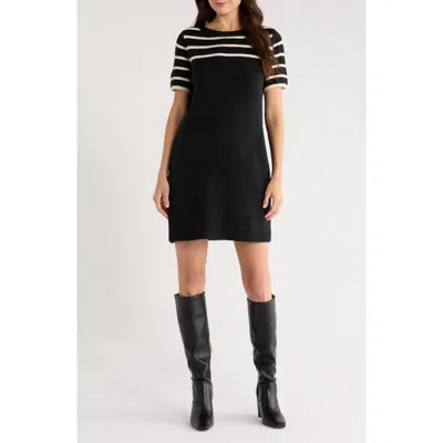 Halogenr Halogen(r) Stripe Short Sleeve Sweater Dress In Black