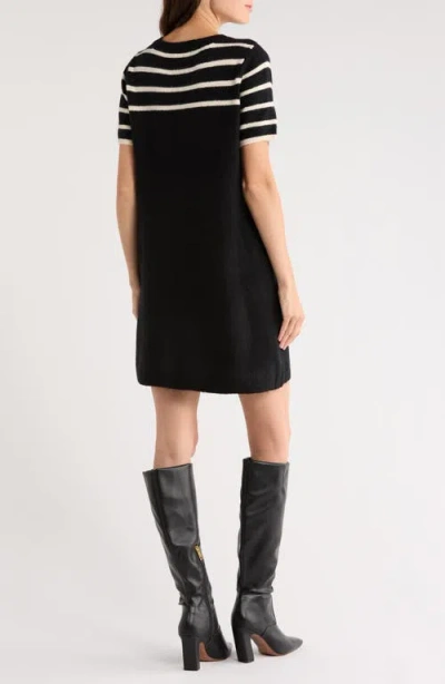 Halogenr Halogen(r) Stripe Short Sleeve Sweater Dress In Black