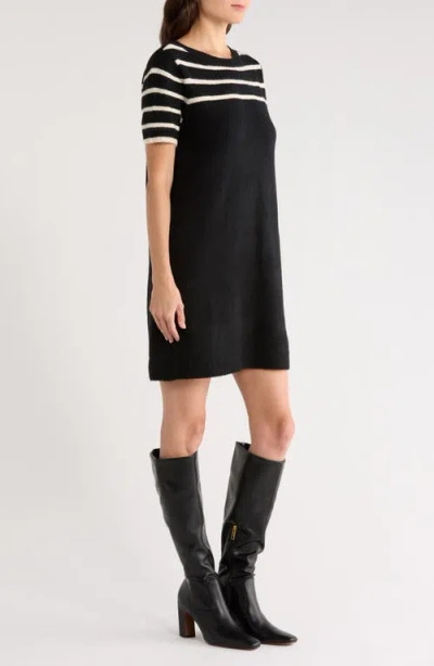 Halogenr Halogen(r) Stripe Short Sleeve Sweater Dress In Black