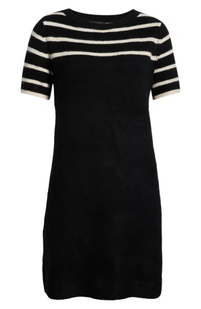 Halogenr Halogen(r) Stripe Short Sleeve Sweater Dress In Black