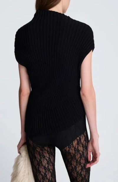 Kenneth Cole Asymmetrical Ribbed Mock Neck Sweater In Black
