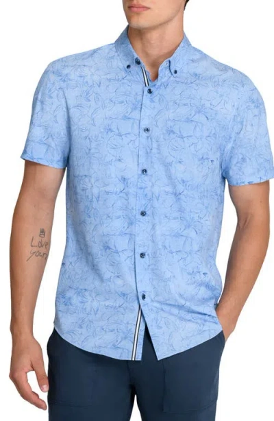 Brooklyn Brigade Scribble Floral Print Woven Short Sleeve Basic In Blue