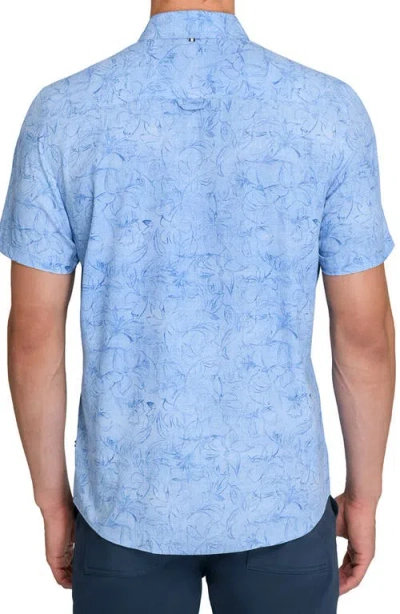 Brooklyn Brigade Scribble Floral Print Woven Short Sleeve Basic In Blue