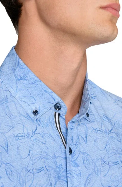 Brooklyn Brigade Scribble Floral Print Woven Short Sleeve Basic In Blue