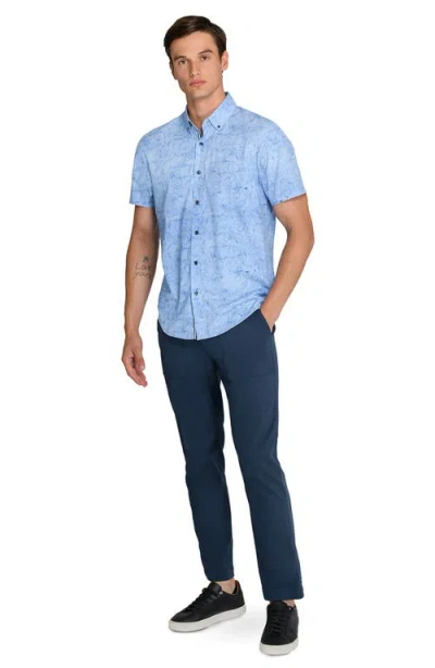 Brooklyn Brigade Scribble Floral Print Woven Short Sleeve Basic In Blue