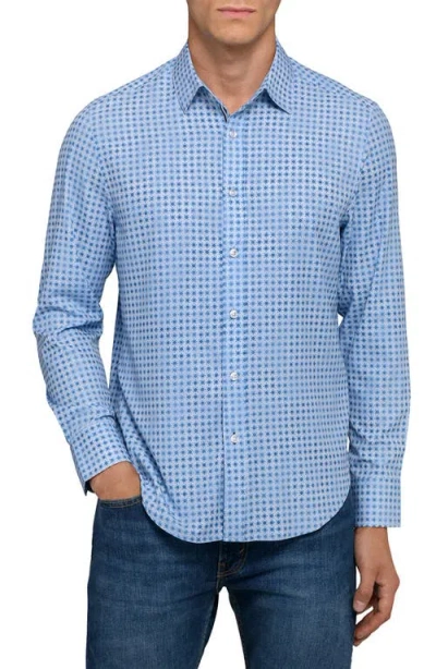 Brooklyn Brigade Faded Dot Print Woven Long Sleeve Basic In Blue
