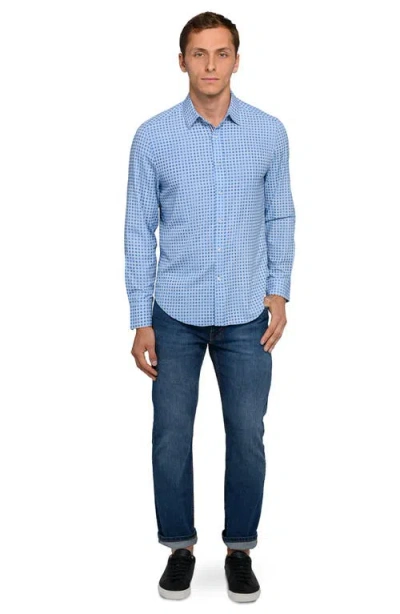 Brooklyn Brigade Faded Dot Print Woven Long Sleeve Basic In Blue