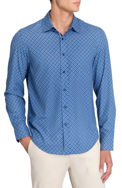 Brooklyn Brigade Mini Diamond Print Woven Long Sleeve Basic In Blue