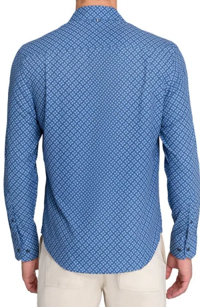 Brooklyn Brigade Mini Diamond Print Woven Long Sleeve Basic In Blue