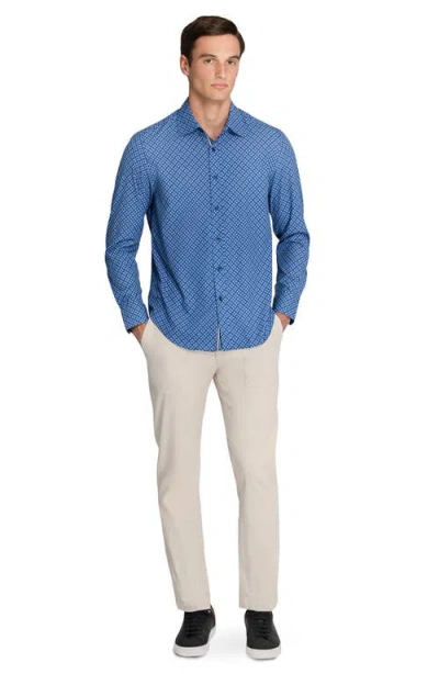 Brooklyn Brigade Mini Diamond Print Woven Long Sleeve Basic In Blue